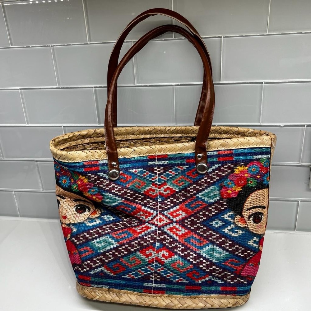 Frida Kahlo Womens Multicolor Burst Woven Palm Mexican Handmade Handbag